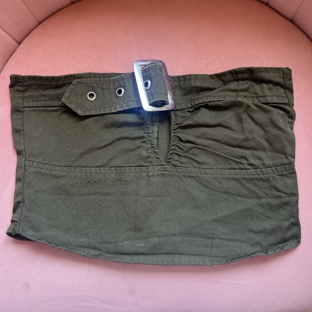 PrettyLittleThing Green Ruched Bustier Crop Top